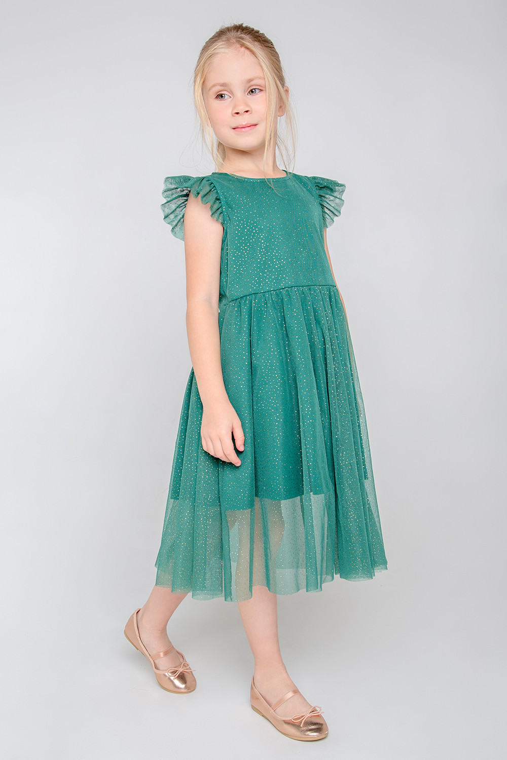 Платье для девочки, артикул: К 5528/3, цвет: зеленый