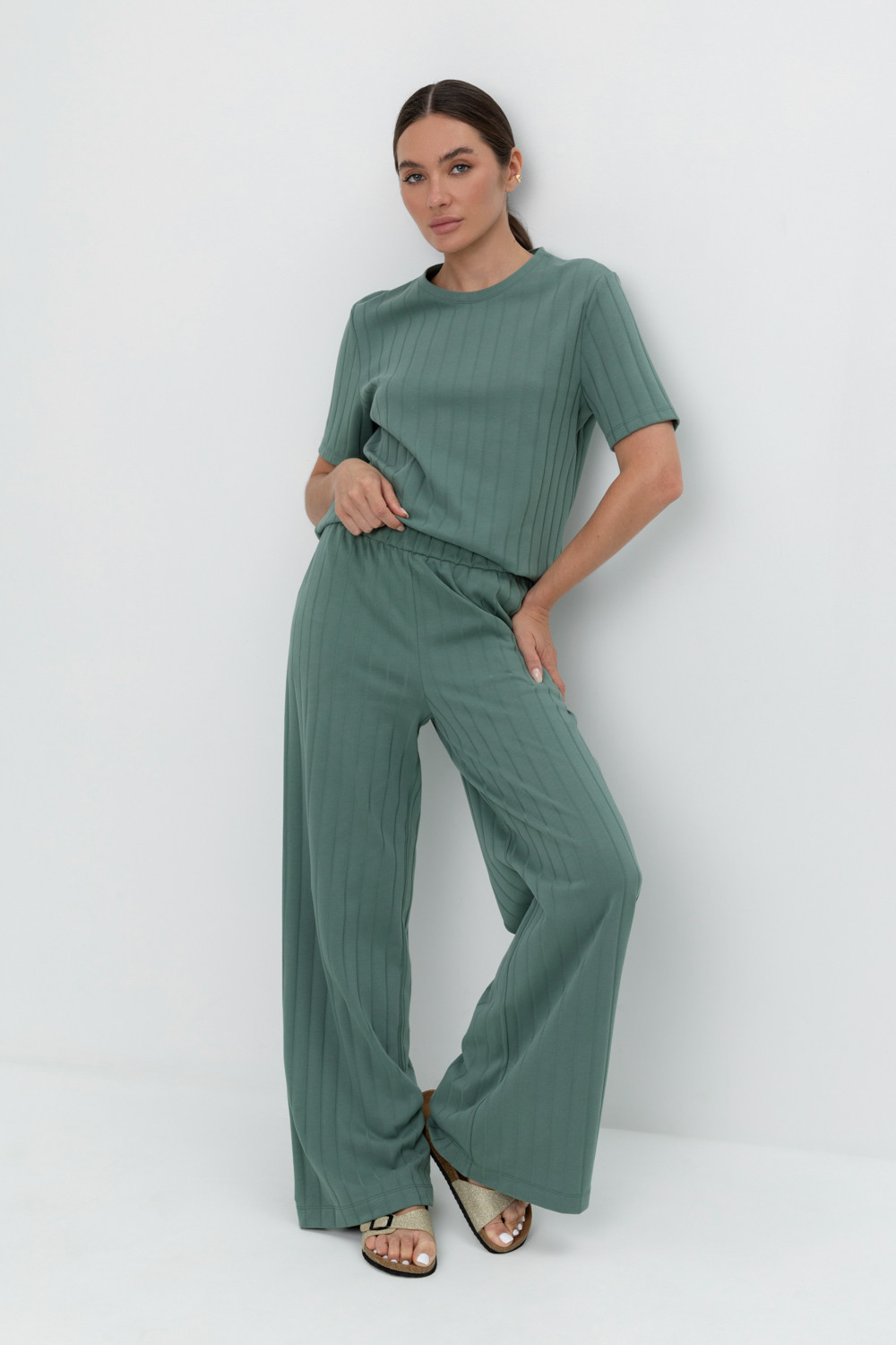 Брюки женские для мам, артикул: ЕВТ 4110, цвет: зеленый