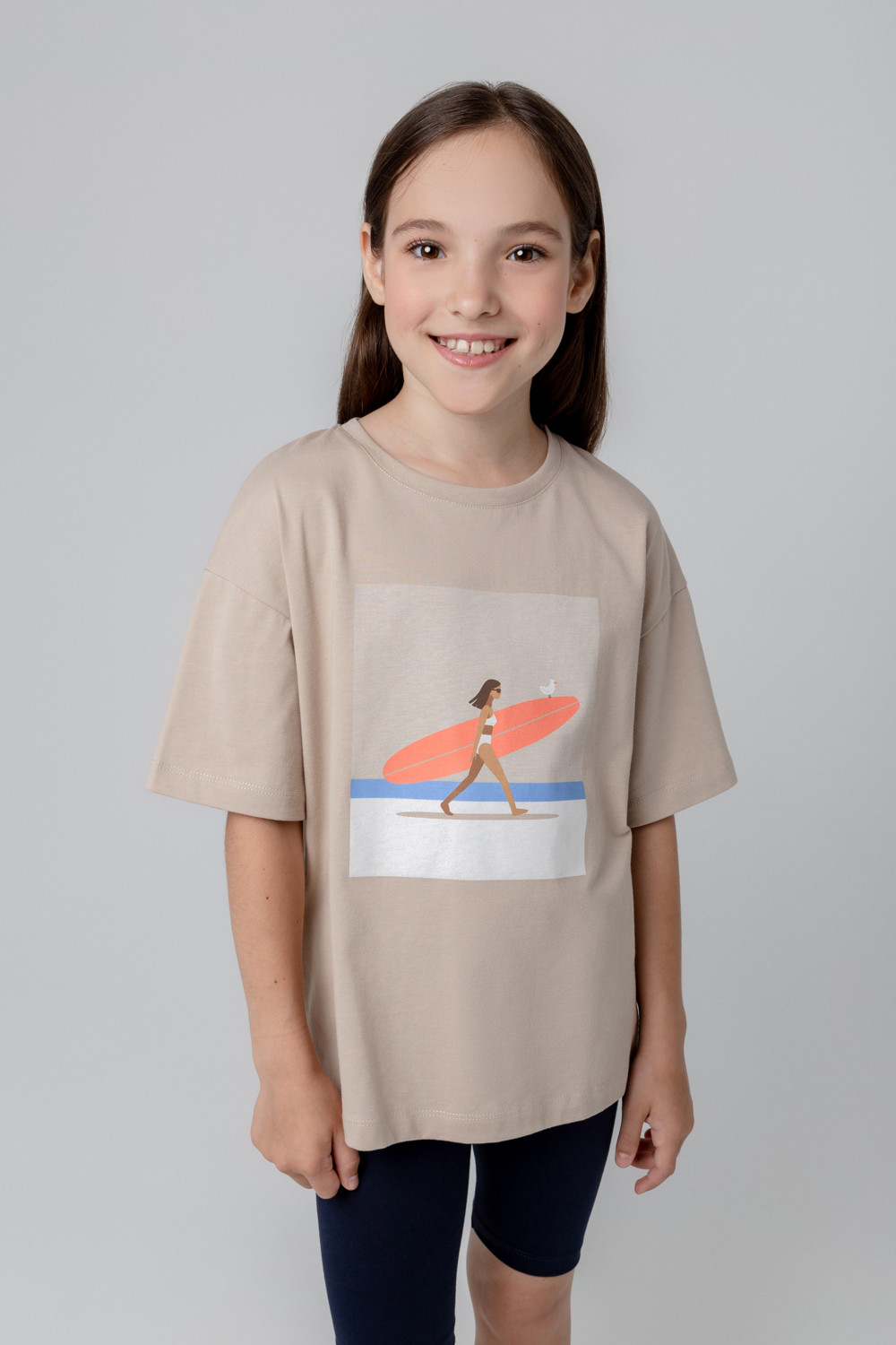 Футболка для девочки, артикул: КР 302069, цвет: бежевый