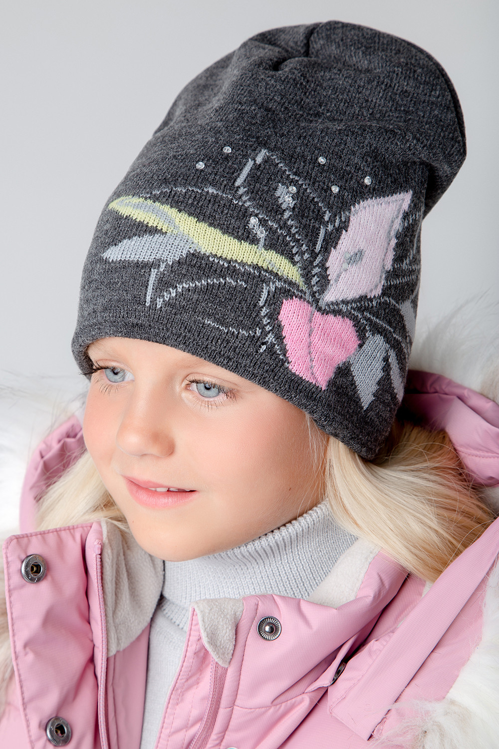 Шапка для девочки, артикул: КВ 20224/ш, цвет: серый, фото 4