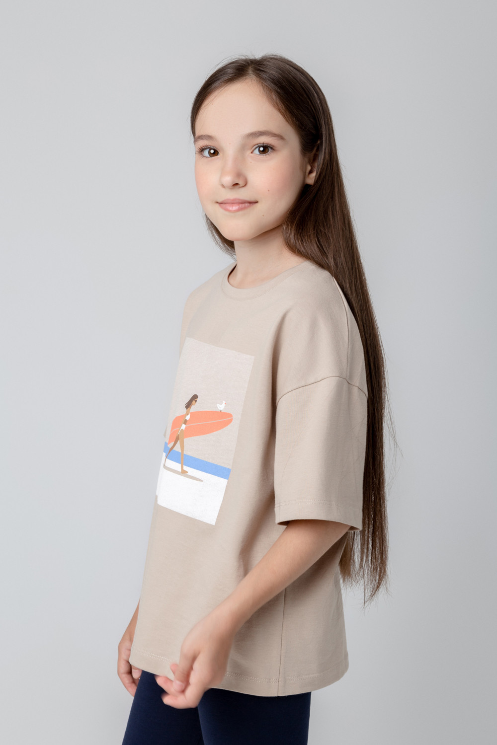 Футболка для девочки, артикул: КР 302069, цвет: бежевый, фото 4