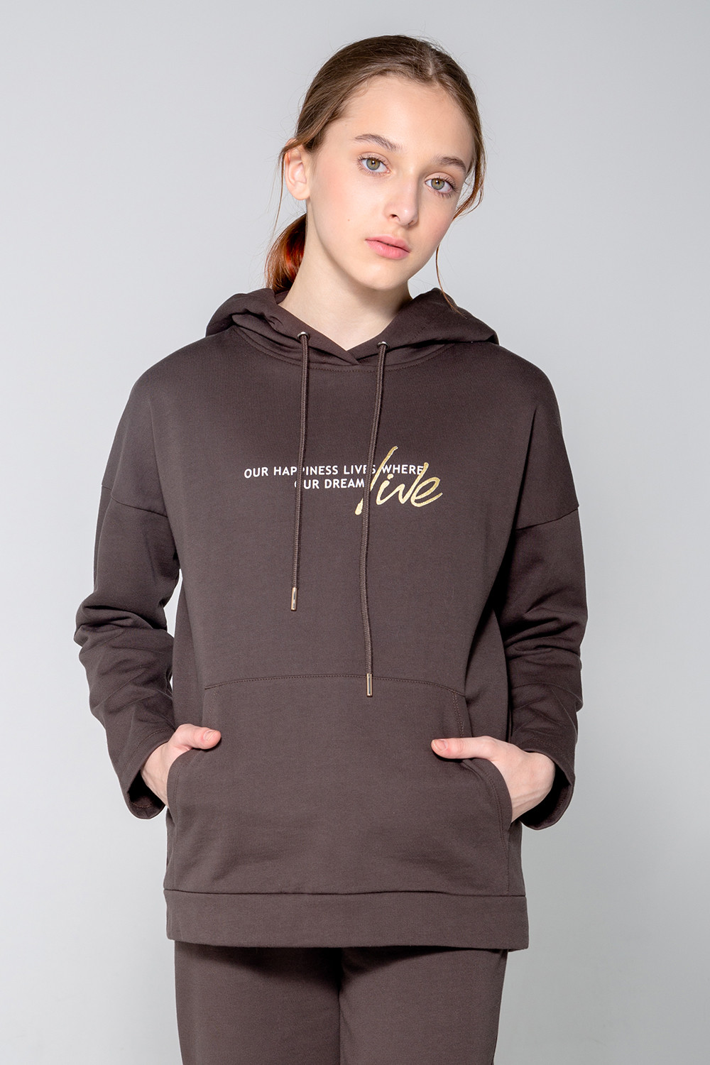 Толстовки подростковые для девочки, артикул: КБ 301939, цвет: коричневый