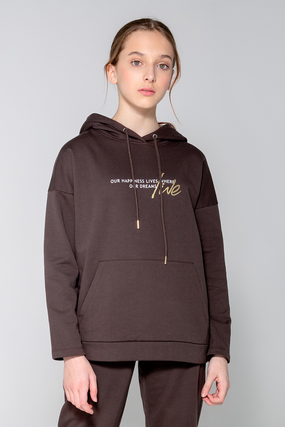 Толстовки подростковые для девочки, артикул: КБ 301939, цвет: коричневый, фото 3
