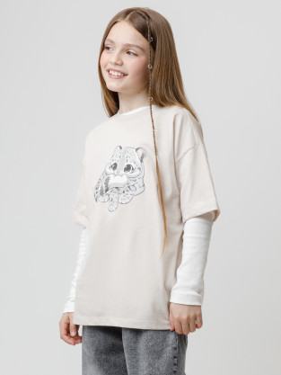 Футболка для девочки, артикул: КР 302871, цвет: бежевый