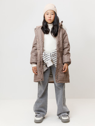 Пальто для девочки, артикул: ВК 38115/н/1 ГР, цвет: бежевый
