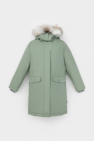 Пальто для девочки, артикул: ВК 38107/7 ГР, цвет: зеленый - 2 фото