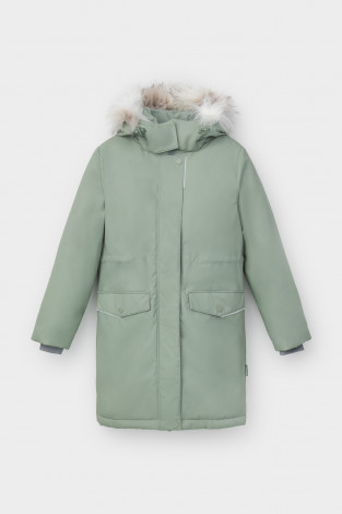 Пальто для девочки, артикул: ВК 38107/2 ГР, цвет: зеленый - 2 фото